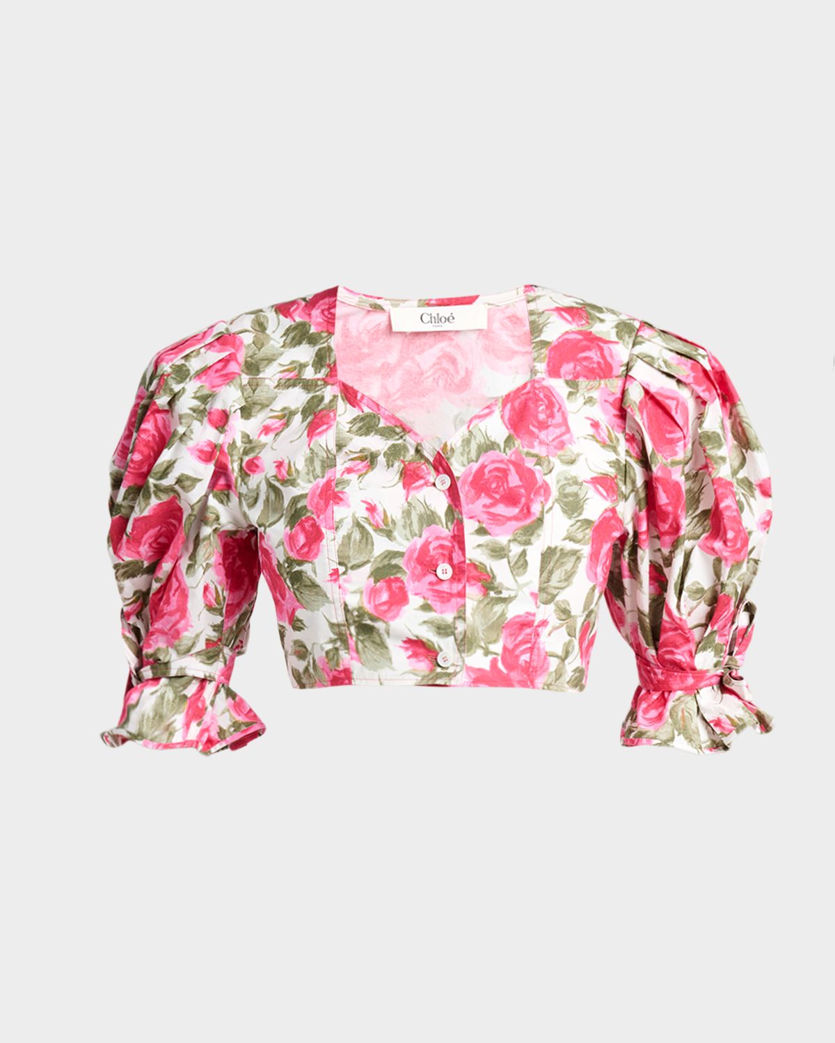 Chloe Floral Cotton Puff-Sleeve Button-Front Crop Top | Thumbnail 5 Chloe Floral Cotton Puff-Sleeve Button-Front Crop Top | Thumbnail 5