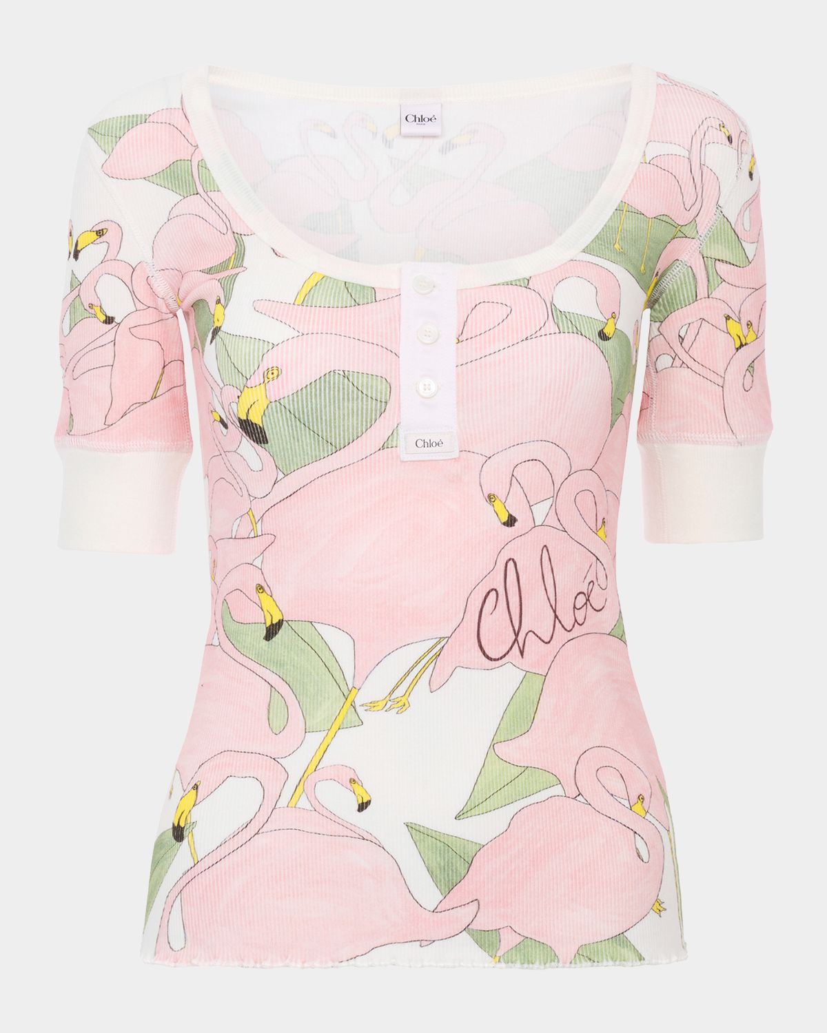 Chloe Flamingo Print Stretch Cotton Top