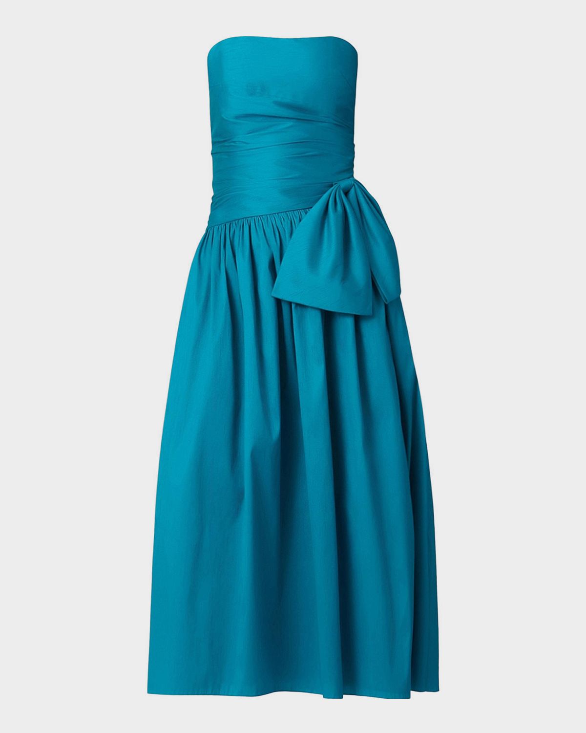 Shoshanna Sonia Strapless Side-Bow Satin Midi Dress