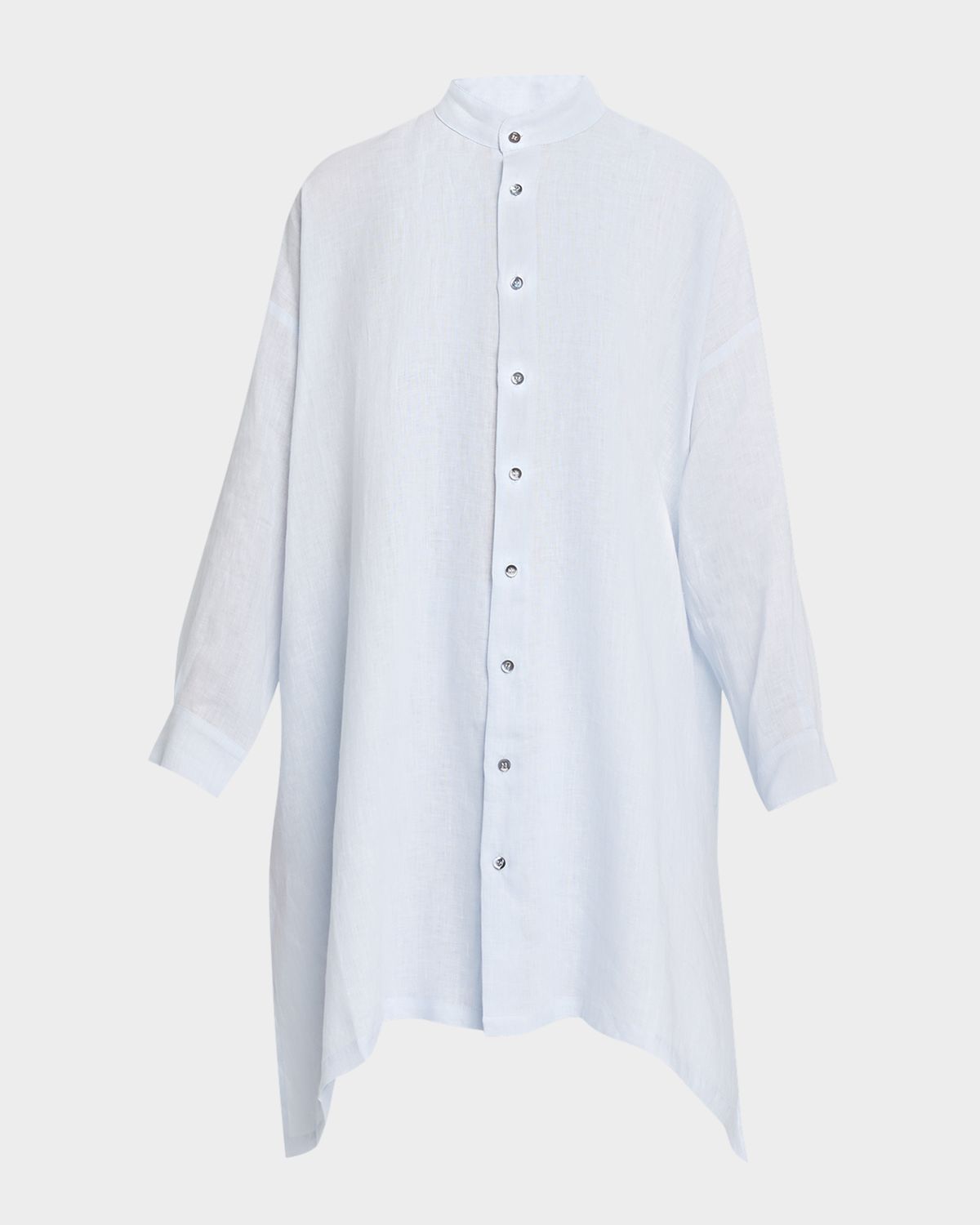 Eskandar Wide A-Line Collarless Midi Shirtdress