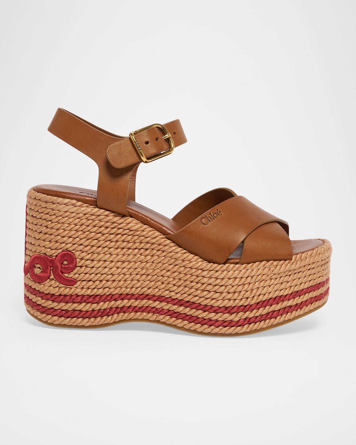 Chloe Isla Leather Espadrille Wedge Sandals