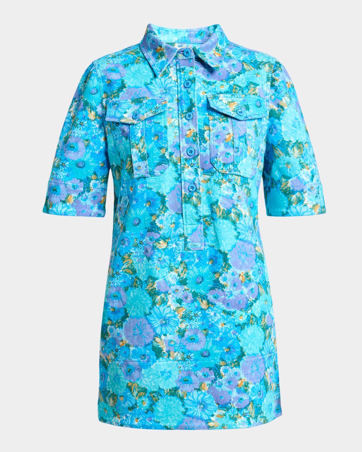 Chloe Floral Cotton Twill Short-Sleeve Mini Shirtdress | Thumbnail 6 Chloe Floral Cotton Twill Short-Sleeve Mini Shirtdress | Thumbnail 6