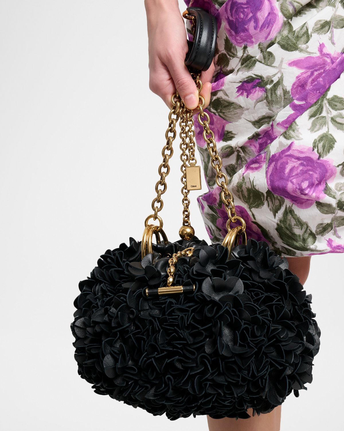 Chloe Plisse Ruffle Leather Shoulder Bag