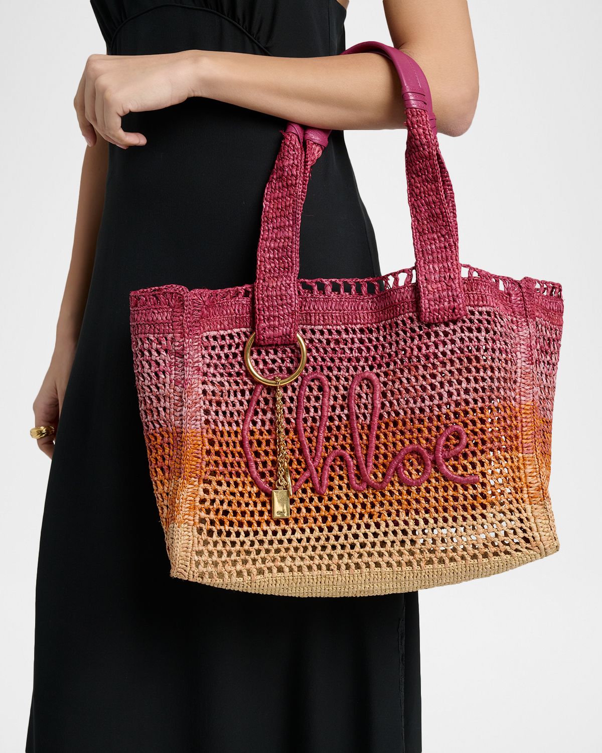 Chloe Summer Banana Ombre Raffia Tote Bag