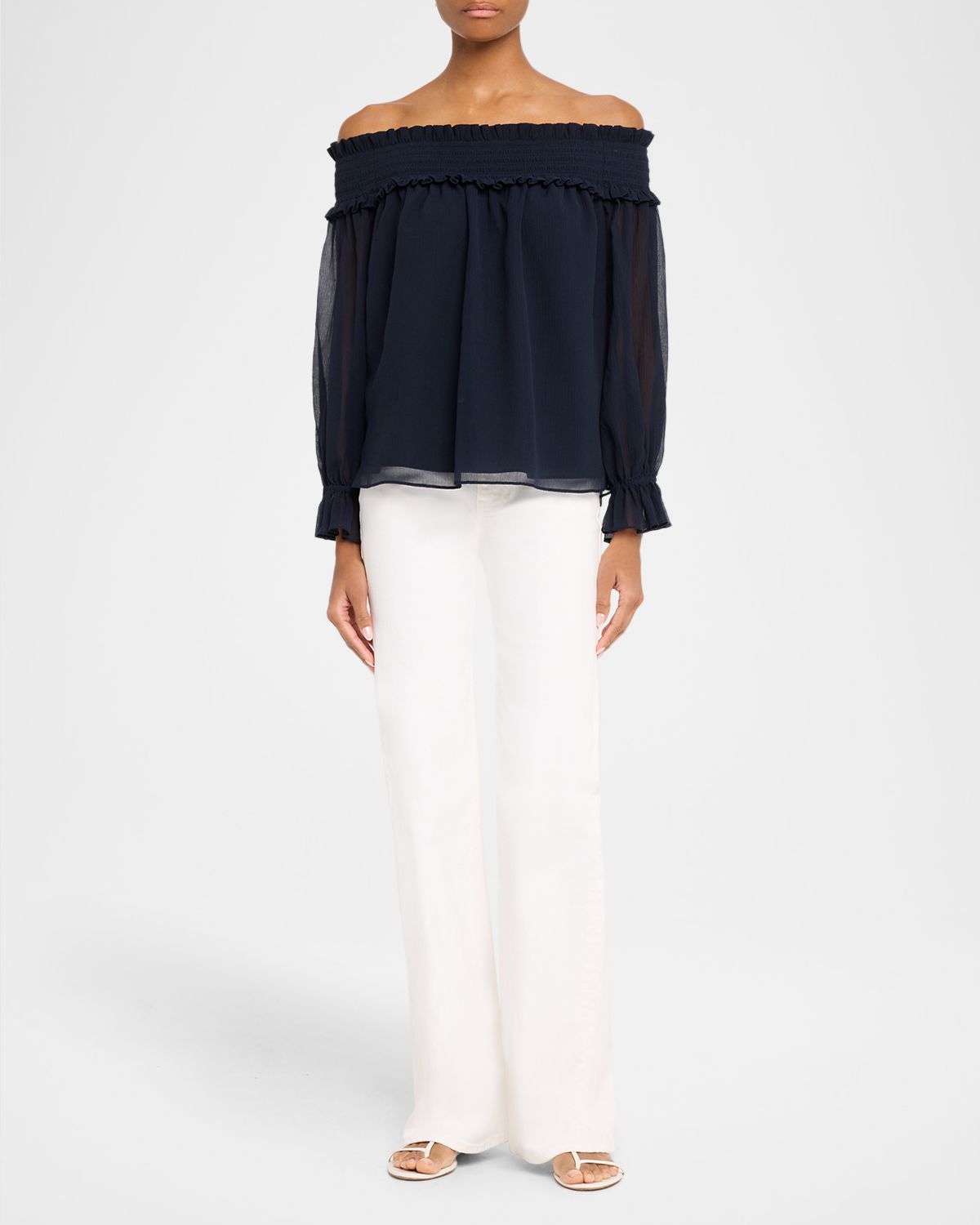 Veronica Beard Callum Off-The-Shoulder Chiffon Blouse