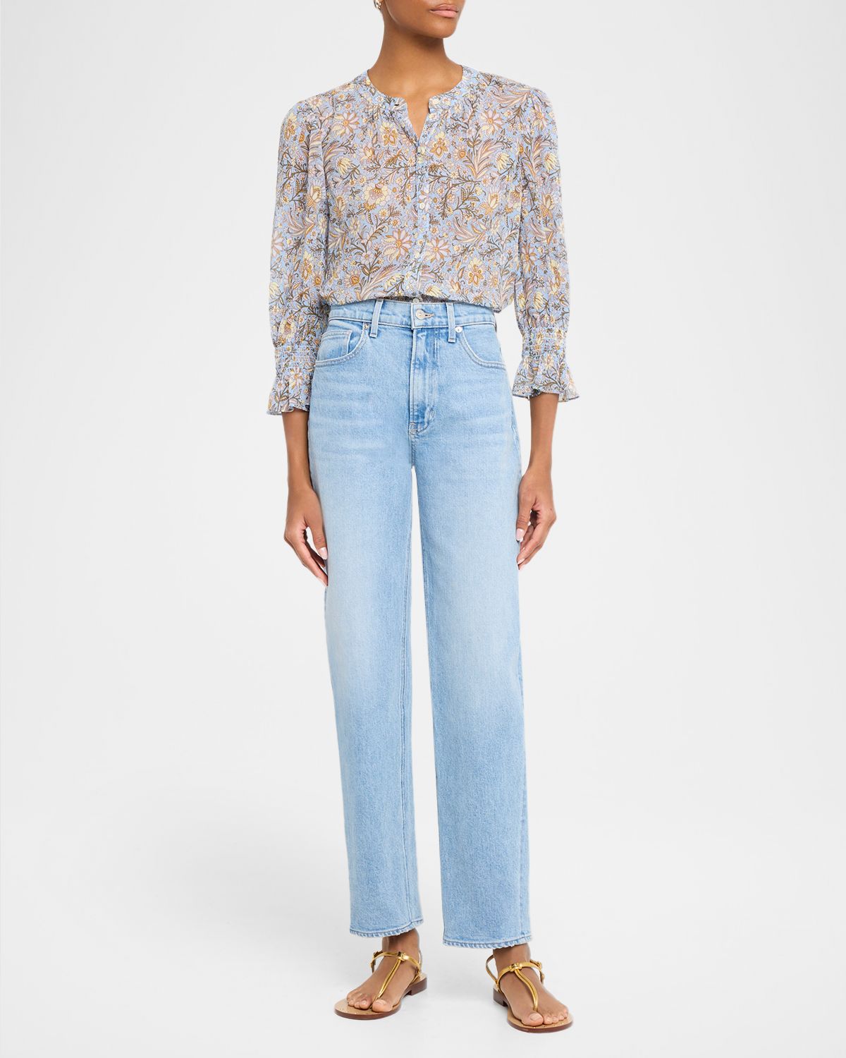 Veronica Beard Ashlynn Floral Chiffon Button-Front Blouse