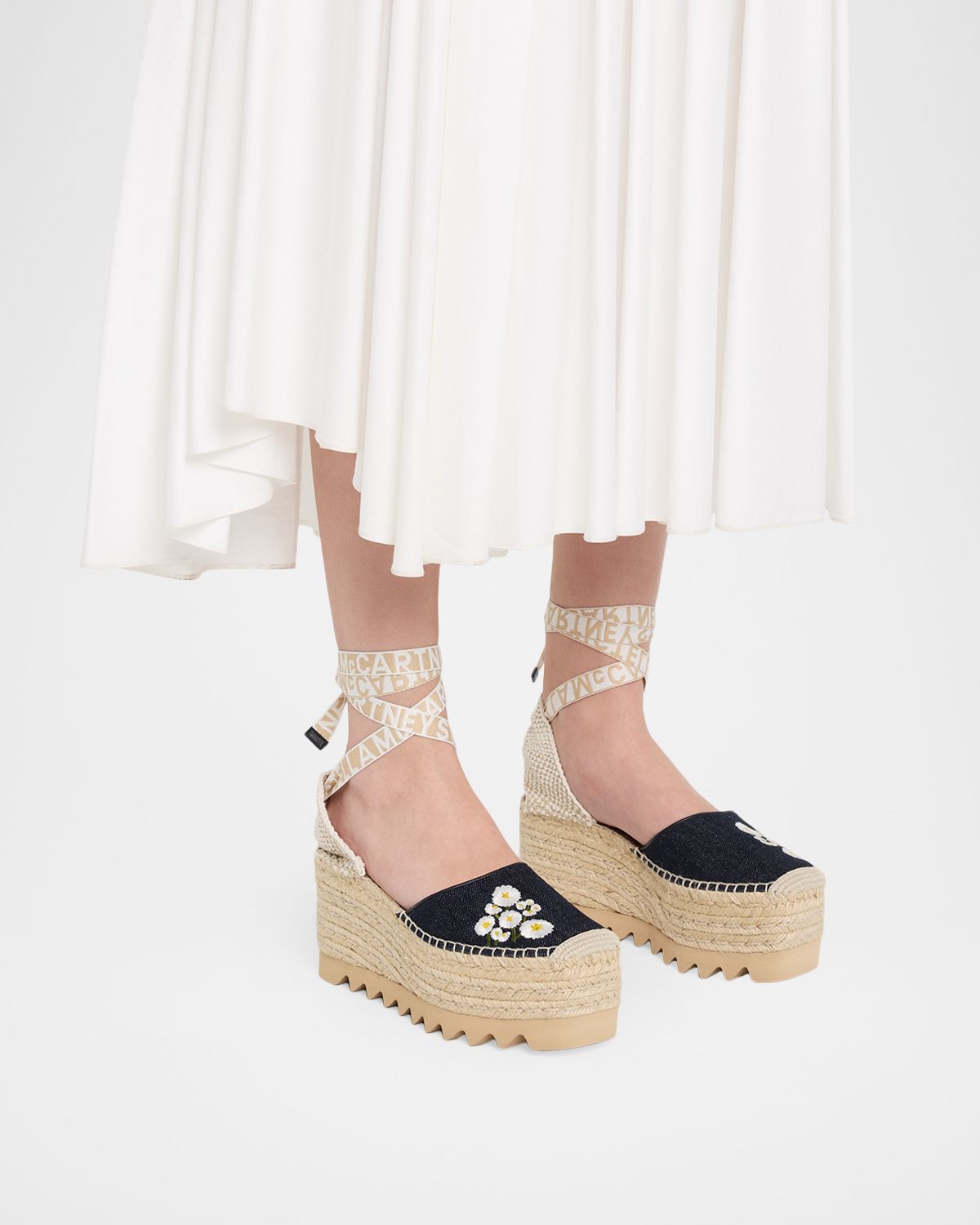 Stella McCartney 80mm Gaia Floral-Embroidered Denim Espadrille Sandals