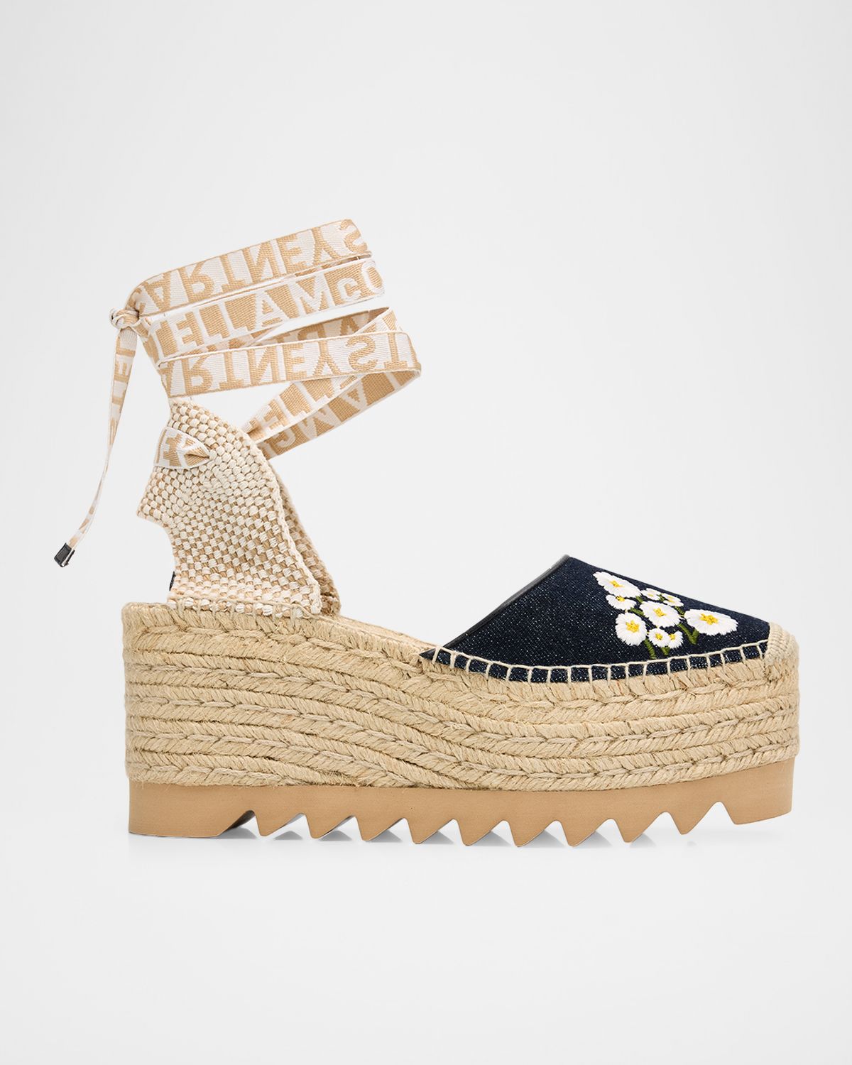 Stella McCartney 80mm Gaia Floral-Embroidered Denim Espadrille Sandals