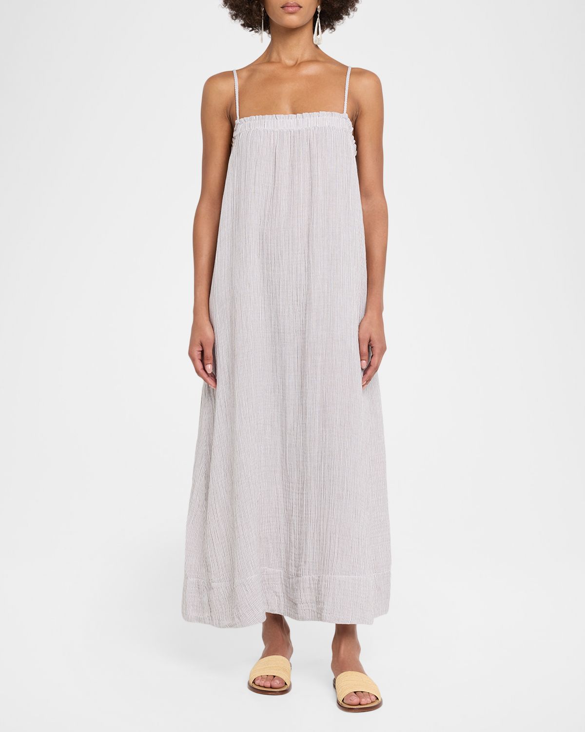 Eileen Fisher Striped Gauzy Organic Cotton Trapeze Maxi Dress