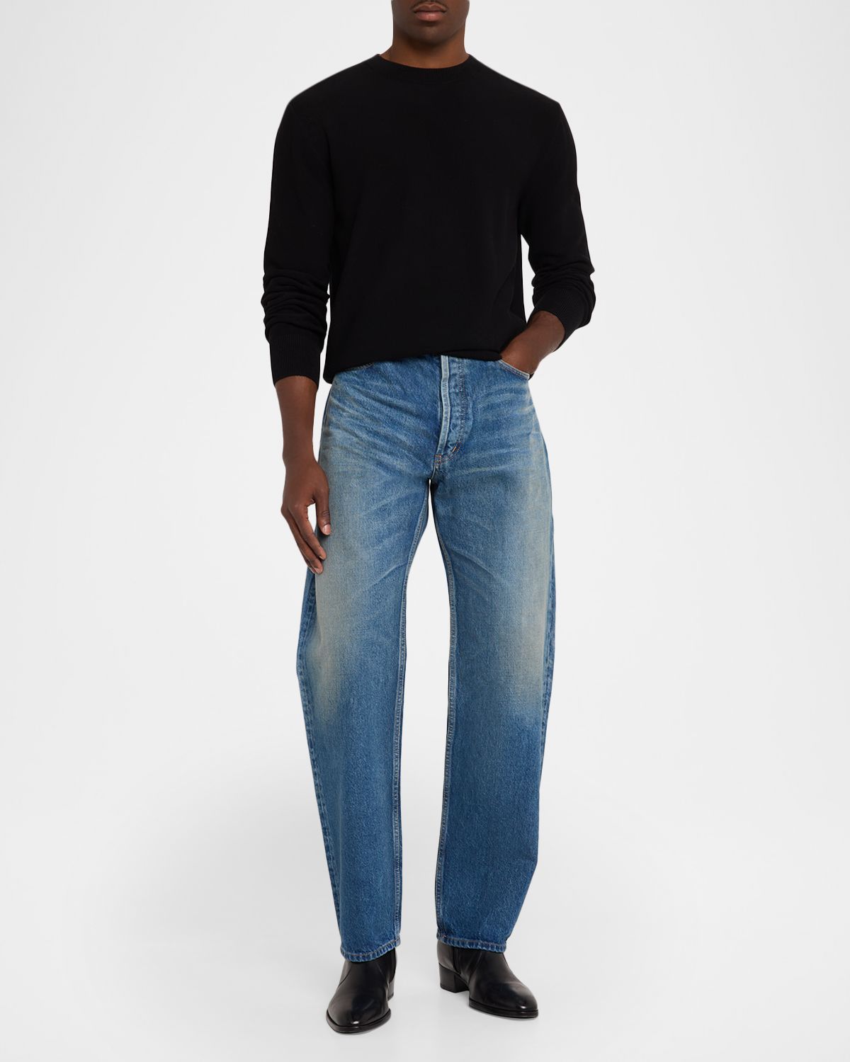 Saint Laurent Men 's High Rise Barrel-Leg Jeans