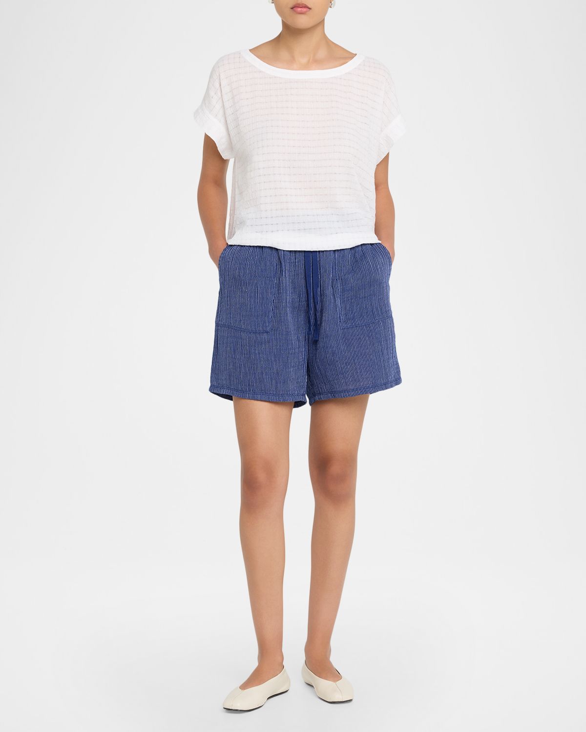 Eileen Fisher Striped Gauzy Organic Cotton Shorts