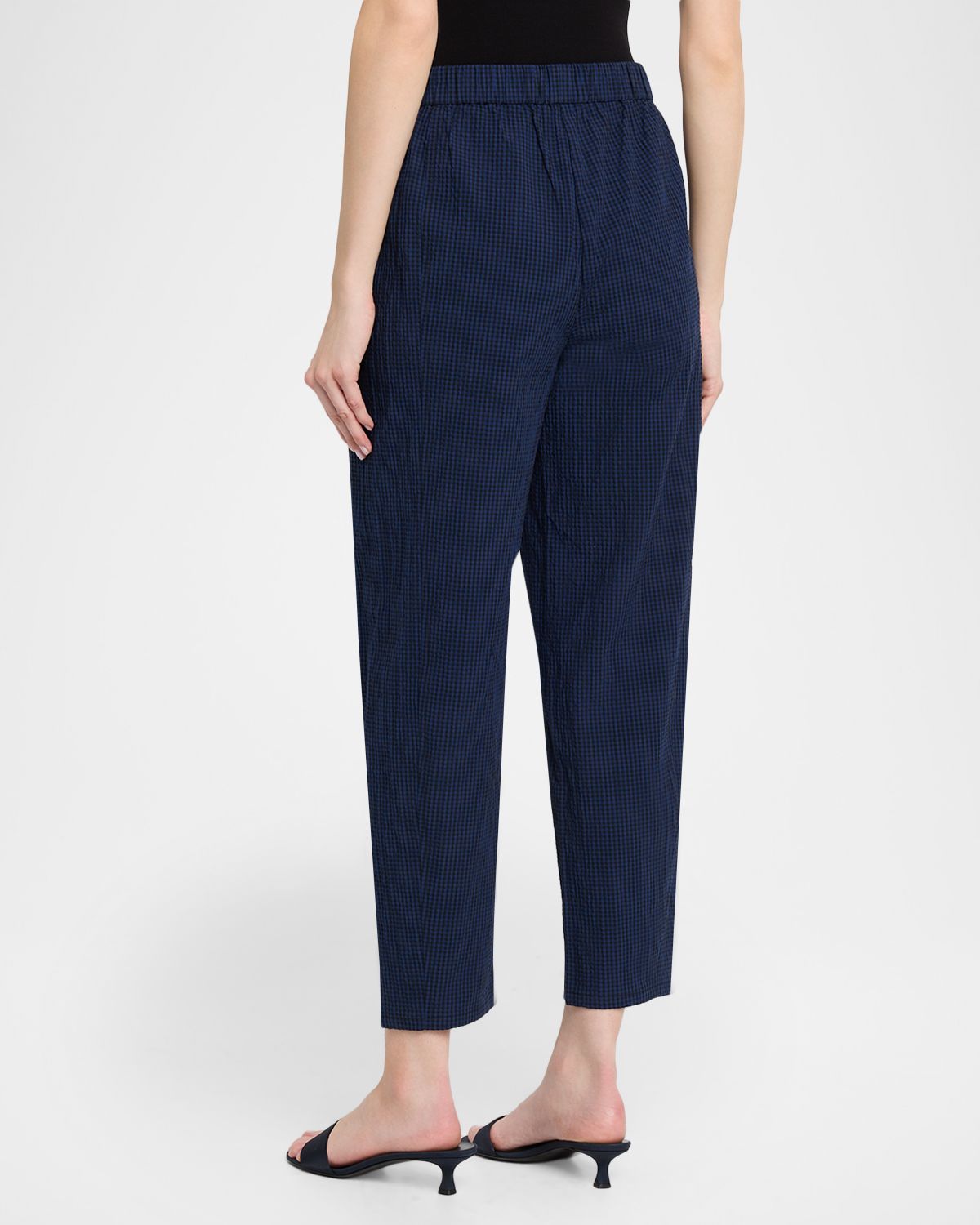 Eileen Fisher Cropped Crinkled Check Lantern Pants