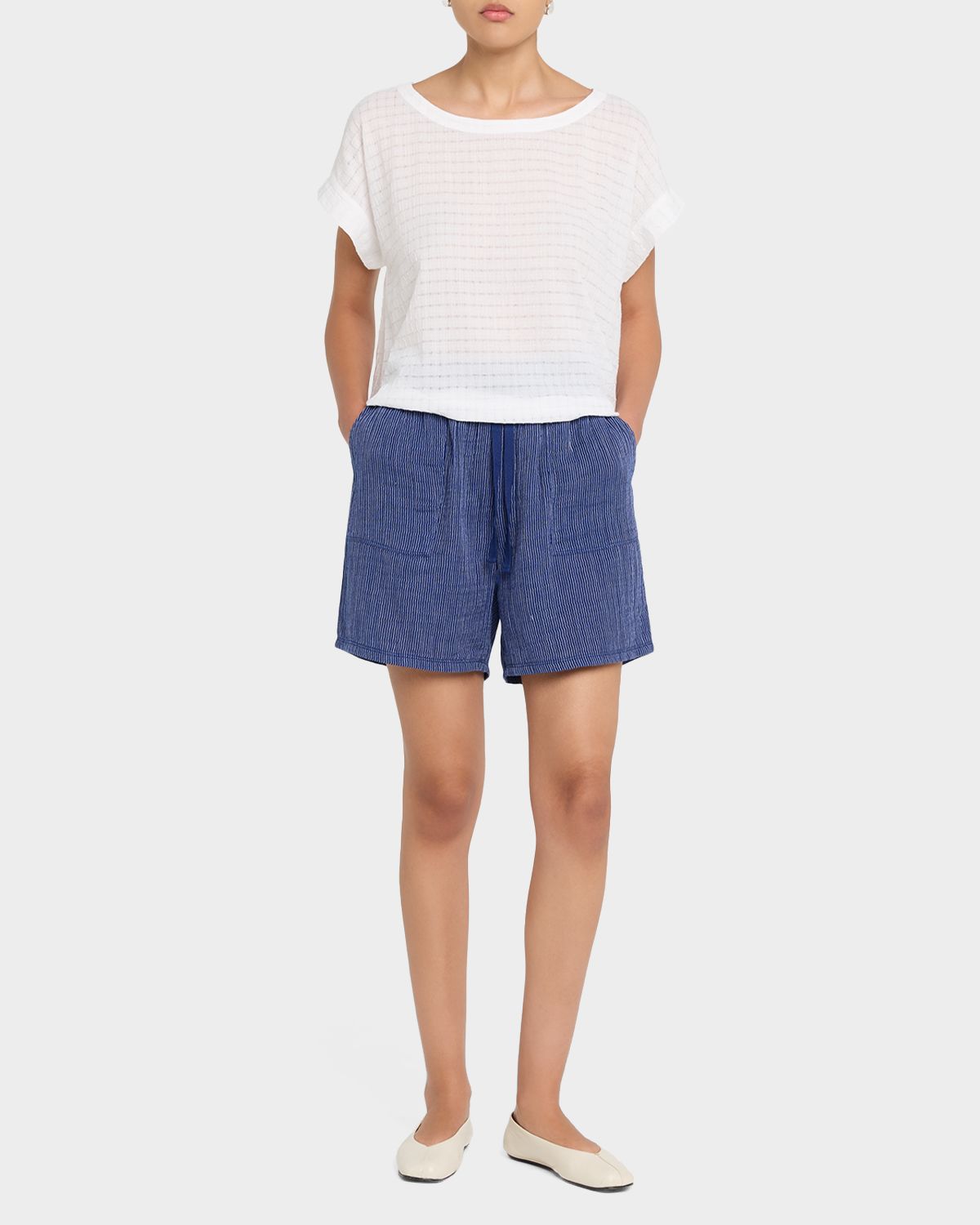 Eileen Fisher Boatneck Puckery Organic Cotton Top