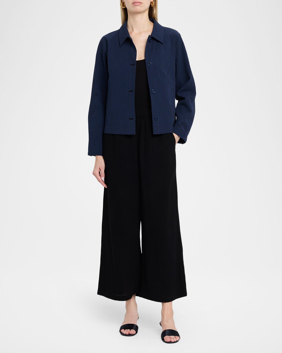 Eileen Fisher Cropped Wide-Leg Gauzy Organic Cotton Pants