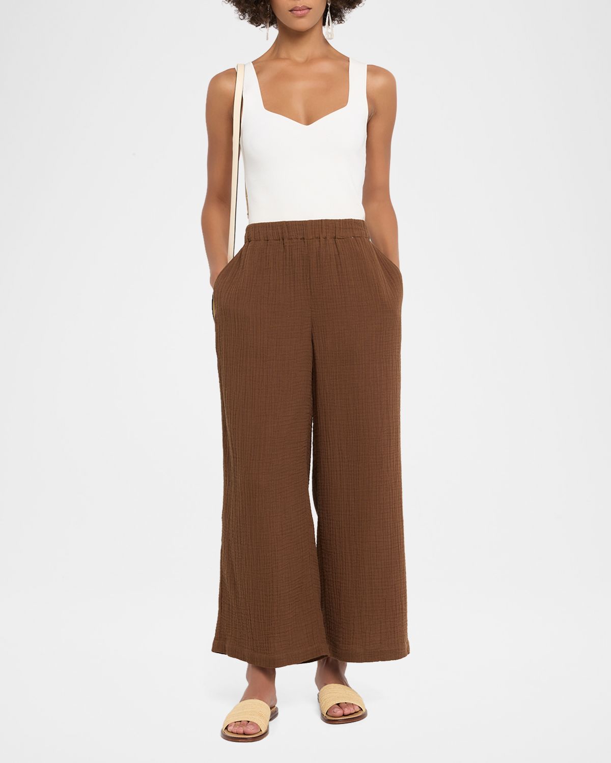 Eileen Fisher Cropped Wide-Leg Gauzy Organic Cotton Pants
