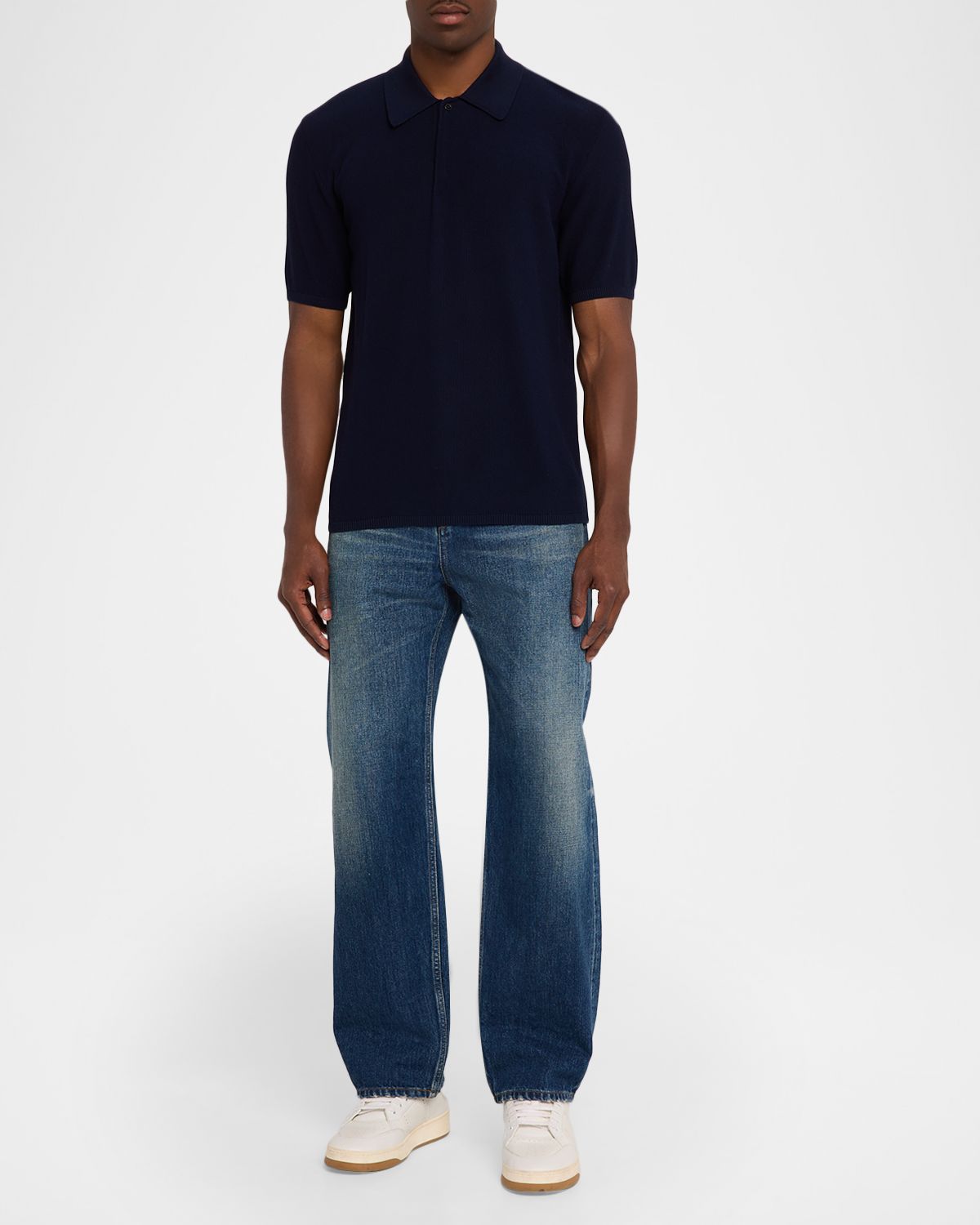 Saint Laurent en 's Cotton Knit Short-Sleeve Polo Sweater