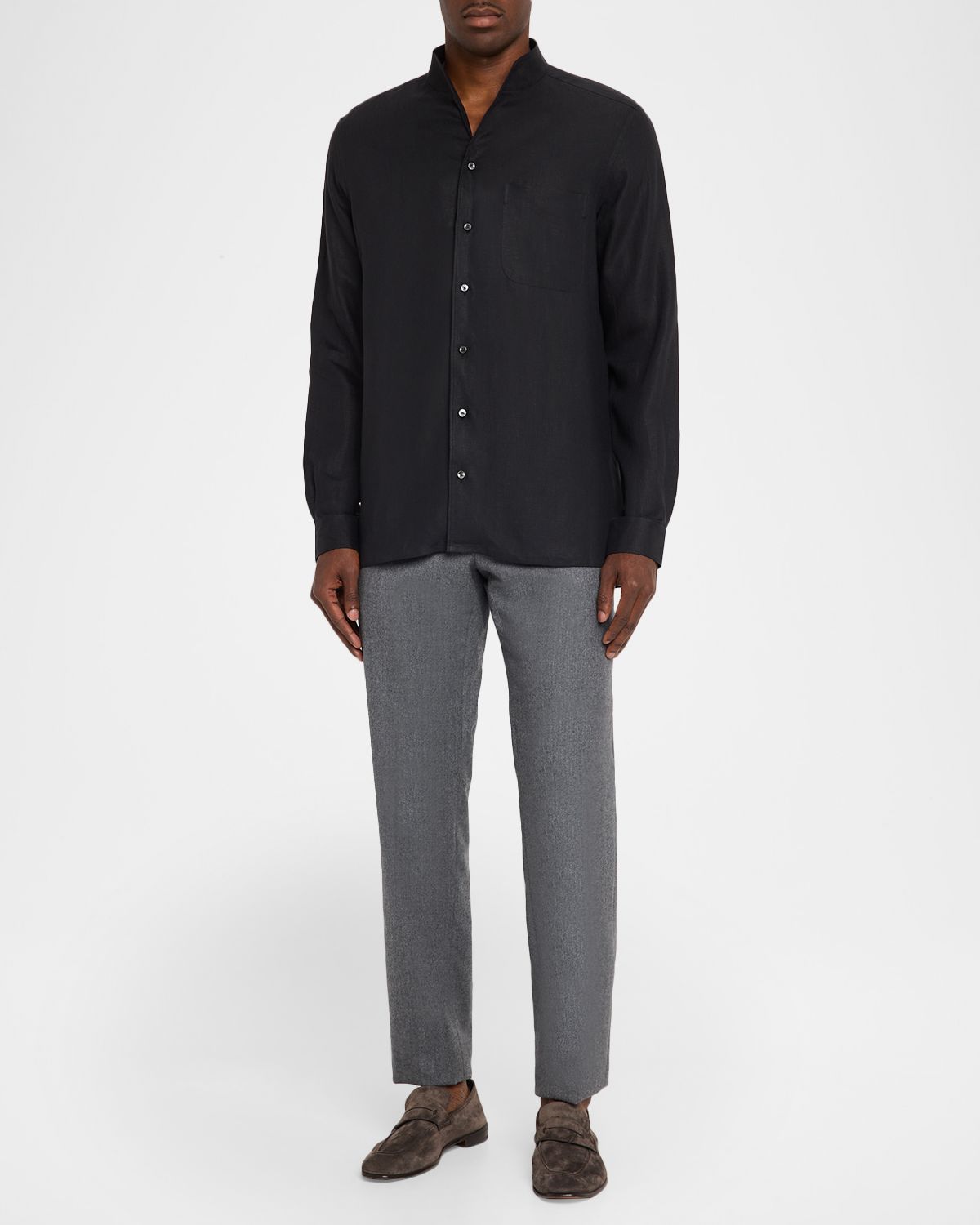 ZEGNA Men 's Oasi Lino Chambray Stand-Collar Shirt