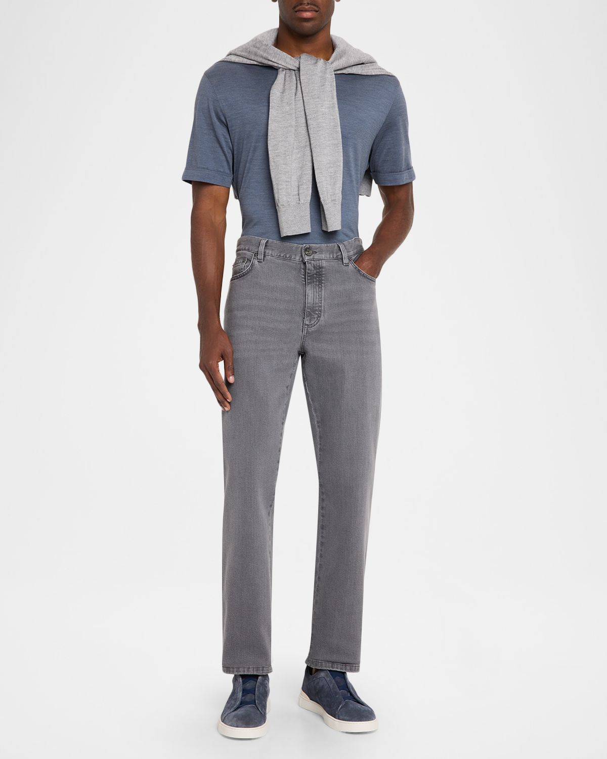 ZEGNA Men 's Grey Denim Slim-Straight Leg Jeans