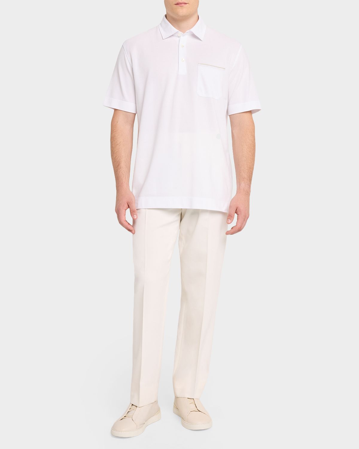 ZEGNA Men 's Cotton Pique Leather-Trim Pocket Polo Shirt | Thumbnail 2 ZEGNA Men 's Cotton Pique Leather-Trim Pocket Polo Shirt | Thumbnail 2