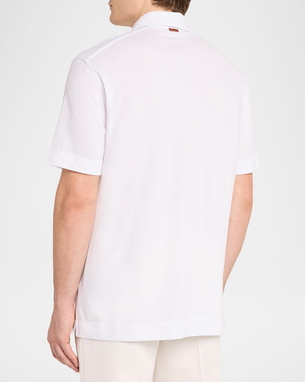 ZEGNA Men 's Cotton Pique Leather-Trim Pocket Polo Shirt | Thumbnail 3 ZEGNA Men 's Cotton Pique Leather-Trim Pocket Polo Shirt | Thumbnail 3