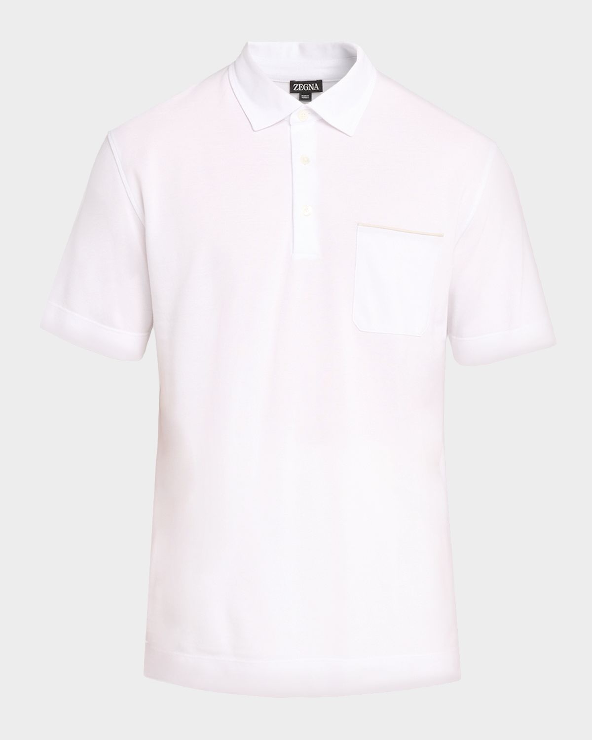 ZEGNA Men 's Cotton Pique Leather-Trim Pocket Polo Shirt