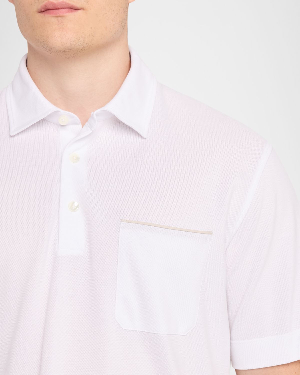 ZEGNA Men 's Cotton Pique Leather-Trim Pocket Polo Shirt | Thumbnail 5 ZEGNA Men 's Cotton Pique Leather-Trim Pocket Polo Shirt | Thumbnail 5