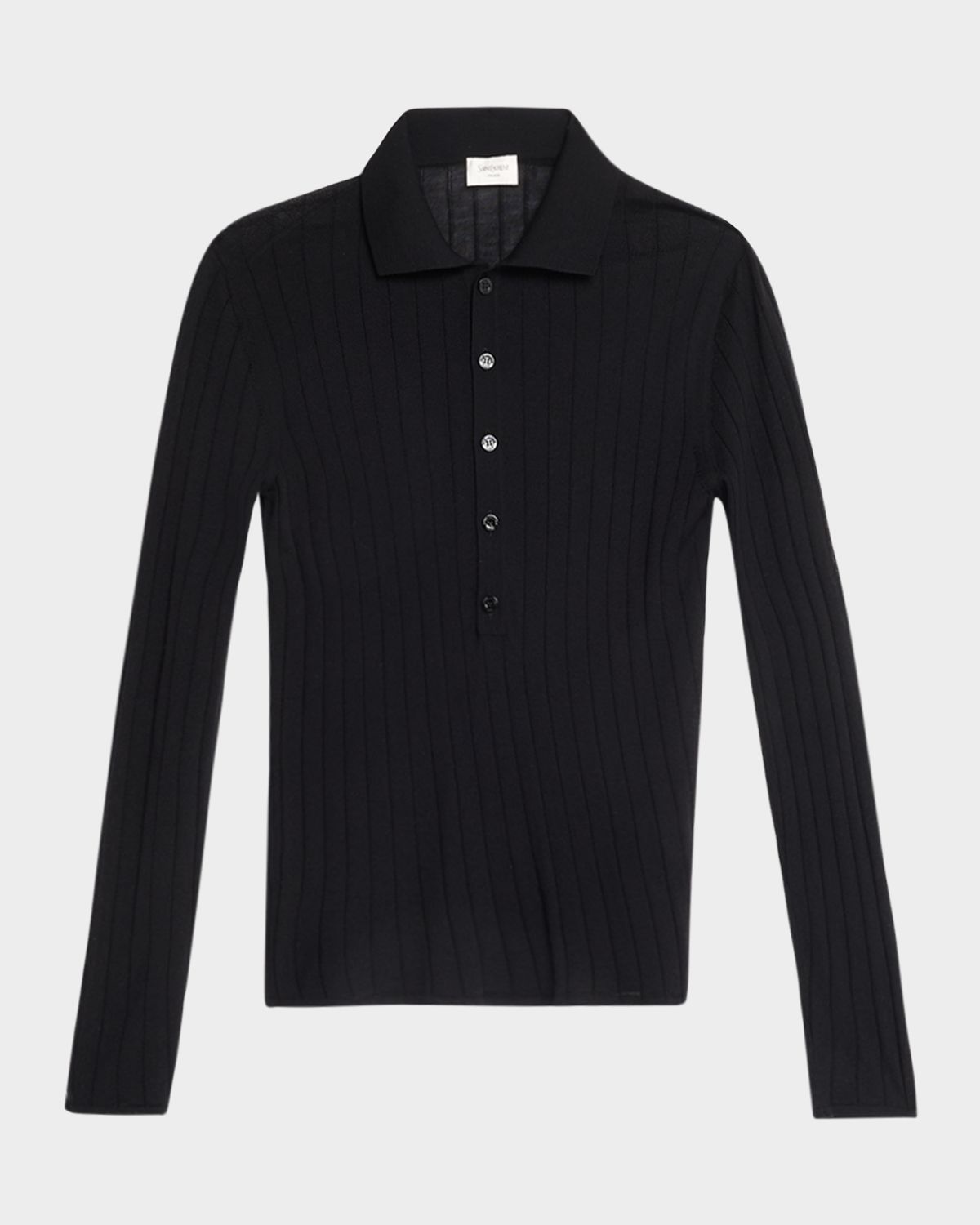 Saint Laurent en 's Wool Flat Rib Long-Sleeve Polo Shirt | Thumbnail 6 Saint Laurent en 's Wool Flat Rib Long-Sleeve Polo Shirt | Thumbnail 6