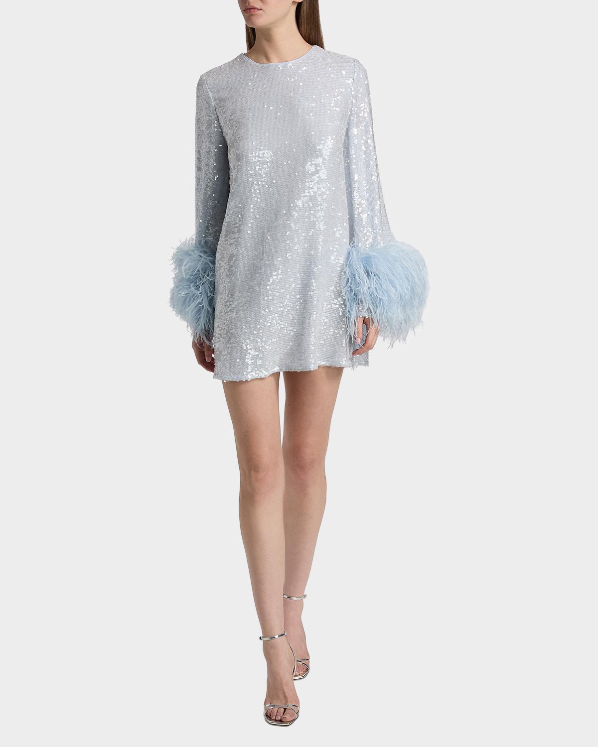LAPOINTE Feather Cuff Long-Sleeve Sequined Mini Shift Dress | Thumbnail 7
