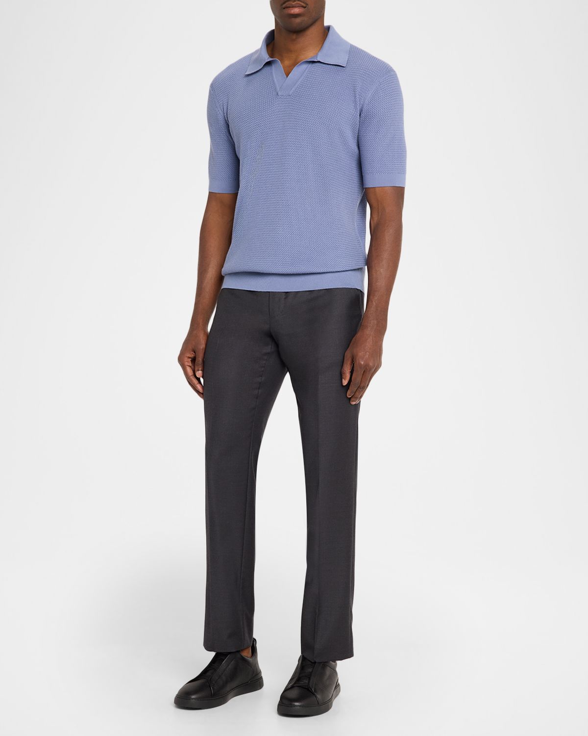 ZEGNA Men 's Premium Cotton Knit Johnny-Collar Polo Shirt