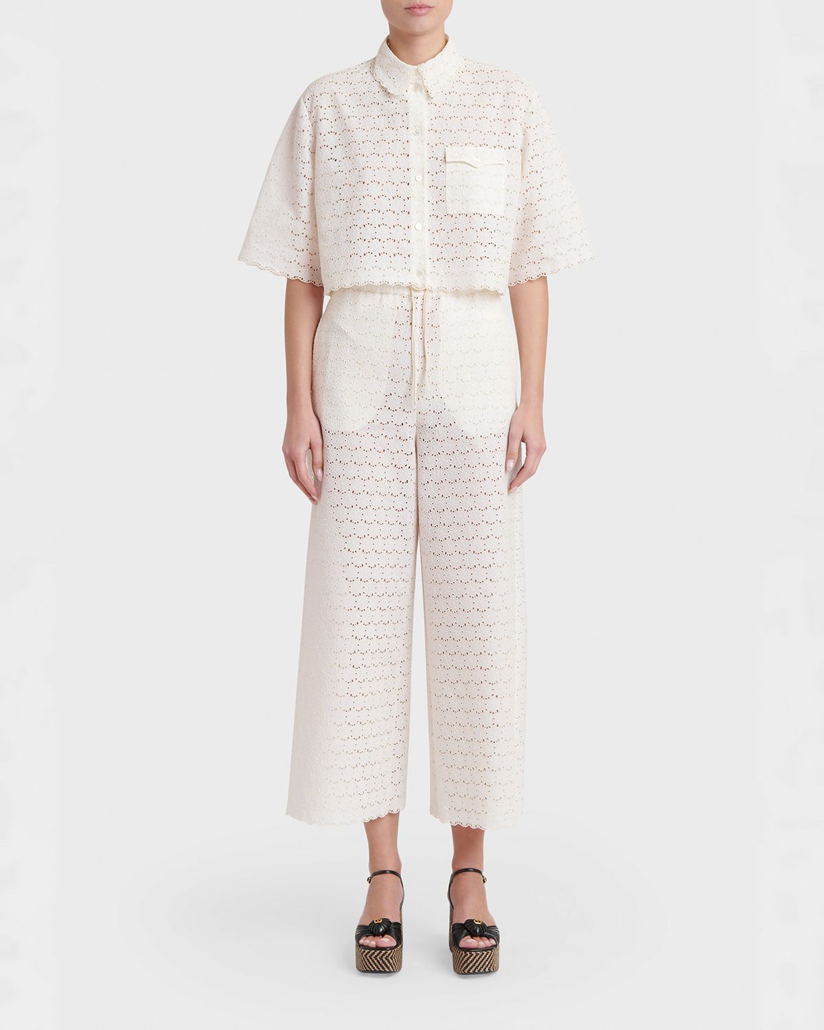 Valentino Garavani Embroidered Eyelet Cotton Drawstring Pants | Thumbnail 5