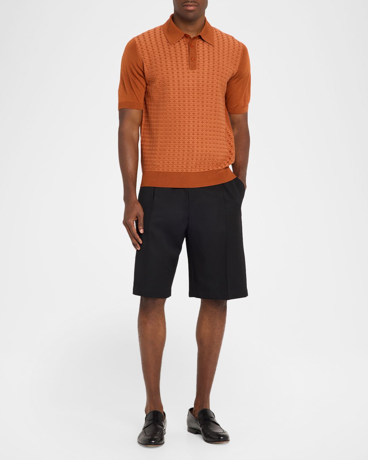 Stefano Ricci Men 's Horizontal Geometric Silk and Cotton Short-Sleeve Polo Sweater