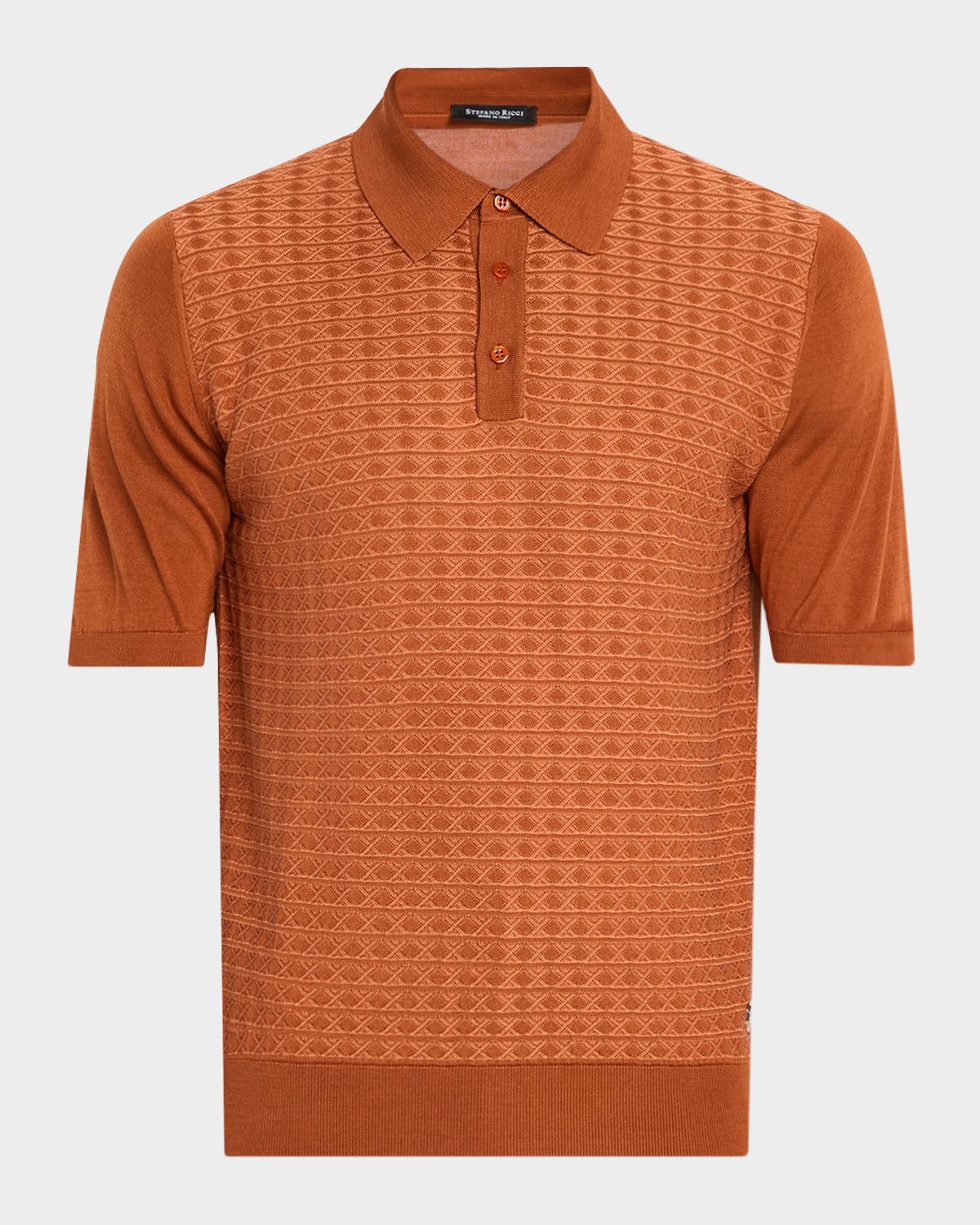 Stefano Ricci Men 's Horizontal Geometric Silk and Cotton Short-Sleeve Polo Sweater