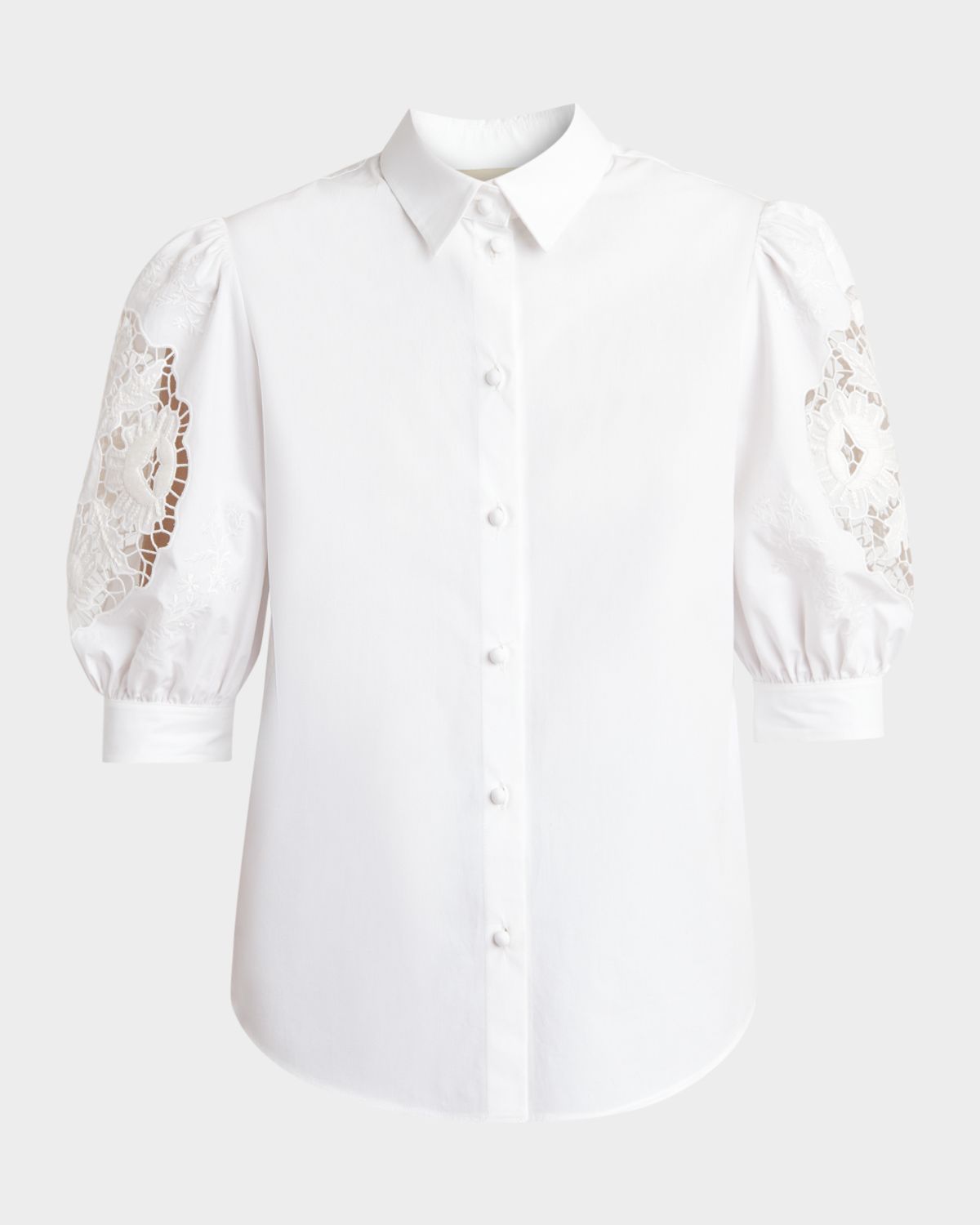 Valentino Garavani Broderie Anglaise Puff-Sleeve Cotton Poplin Button-Down Shirt | Thumbnail 5 Valentino Garavani Broderie Anglaise Puff-Sleeve Cotton Poplin Button-Down Shirt | Thumbnail 5