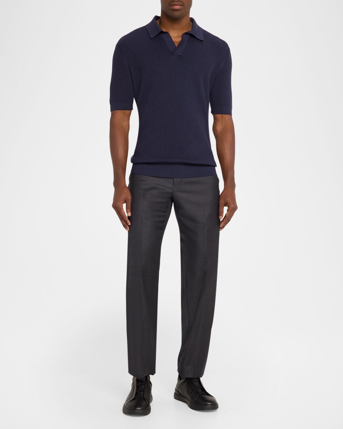 ZEGNA Men 's Premium Cotton Knit Johnny-Collar Polo Shirt