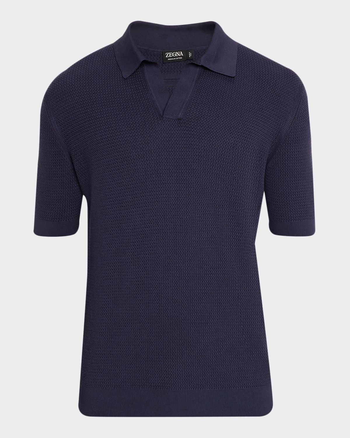 ZEGNA Men 's Premium Cotton Knit Johnny-Collar Polo Shirt | Thumbnail 6 ZEGNA Men 's Premium Cotton Knit Johnny-Collar Polo Shirt | Thumbnail 6