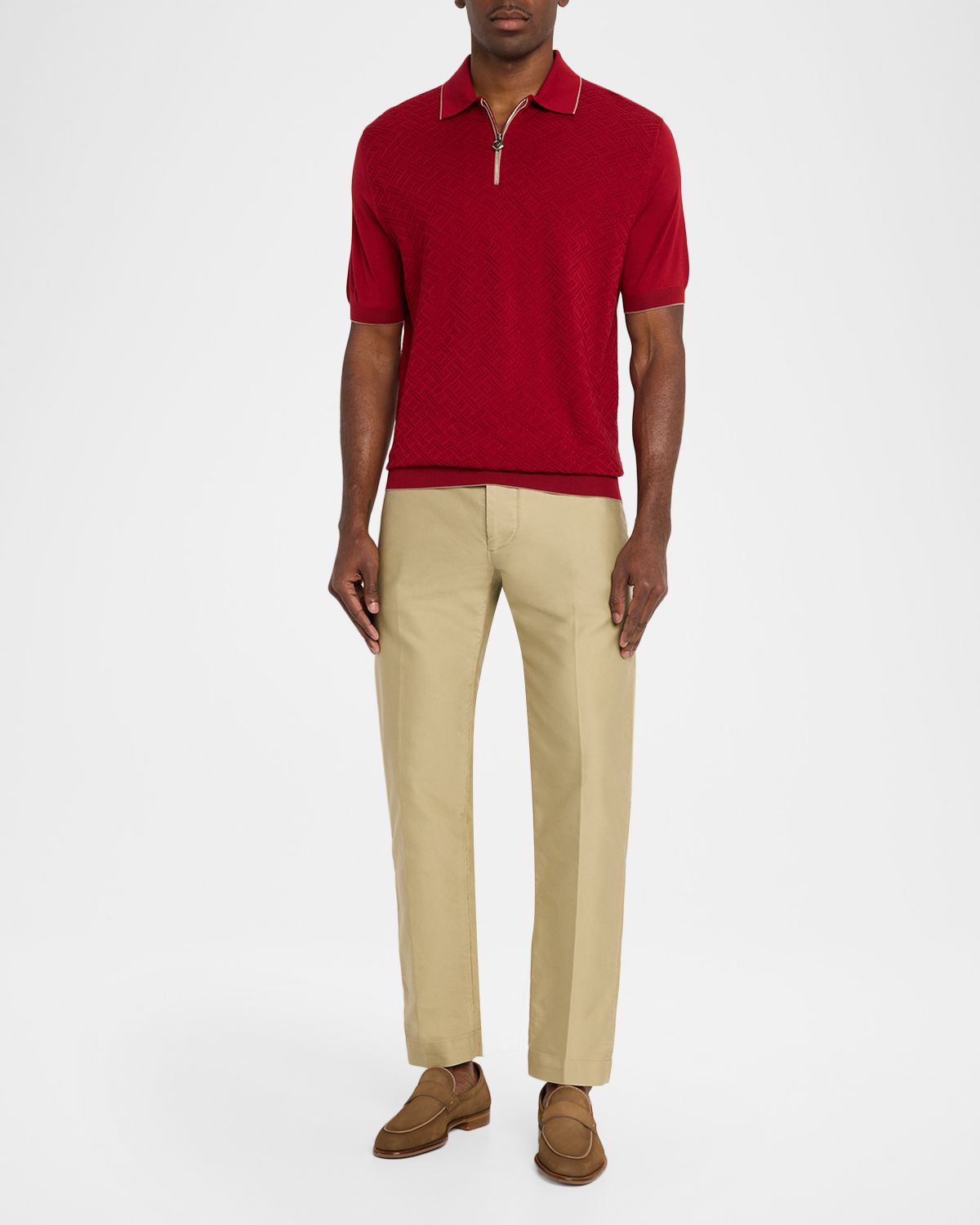 Stefano Ricci Men 's Textured Silk Quarter-Zip Polo