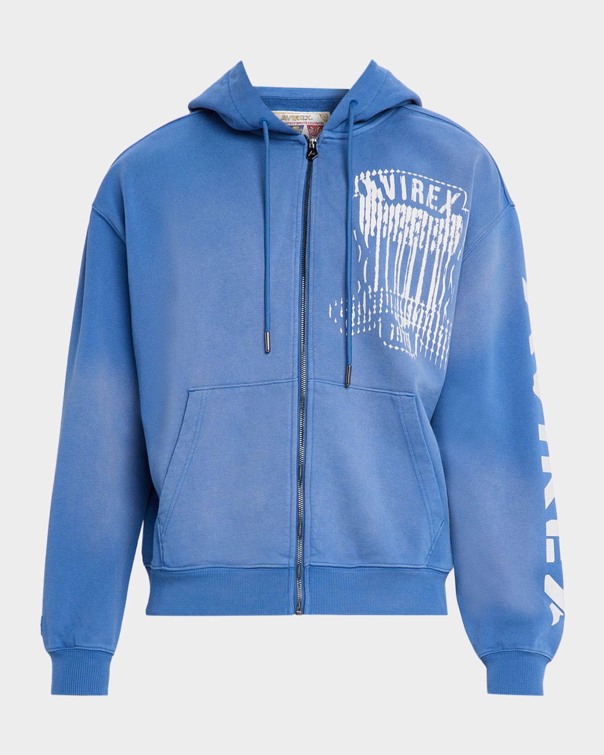 AVIREX Men 's Distress Icon Patch Washed Full-Zip Hoodie
