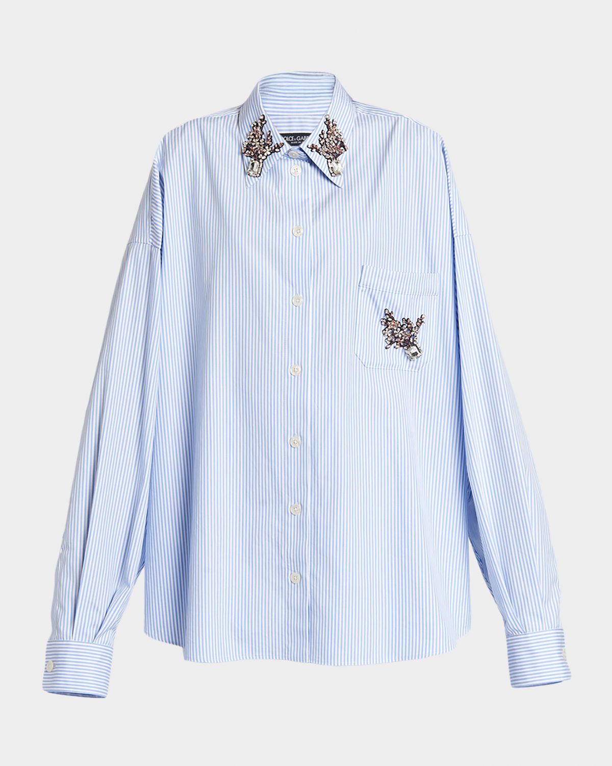 Dolce & Gabbana Embellished Striped Oversized Button-Down Shirt