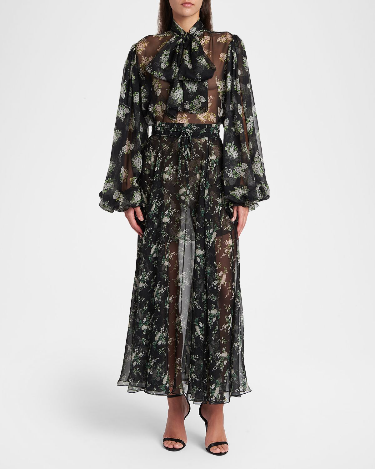 Dolce & Gabbana Floral Silk Chiffon Balloon-Sleeve Blouse