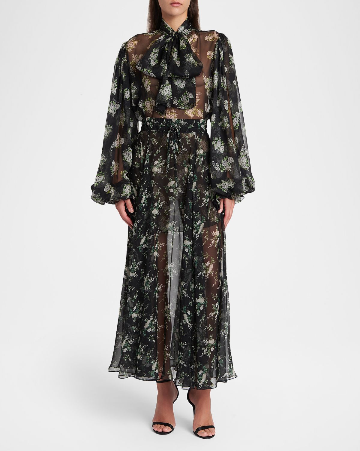 Dolce & Gabbana Floral Silk Chiffon Maxi Pull-On Skirt