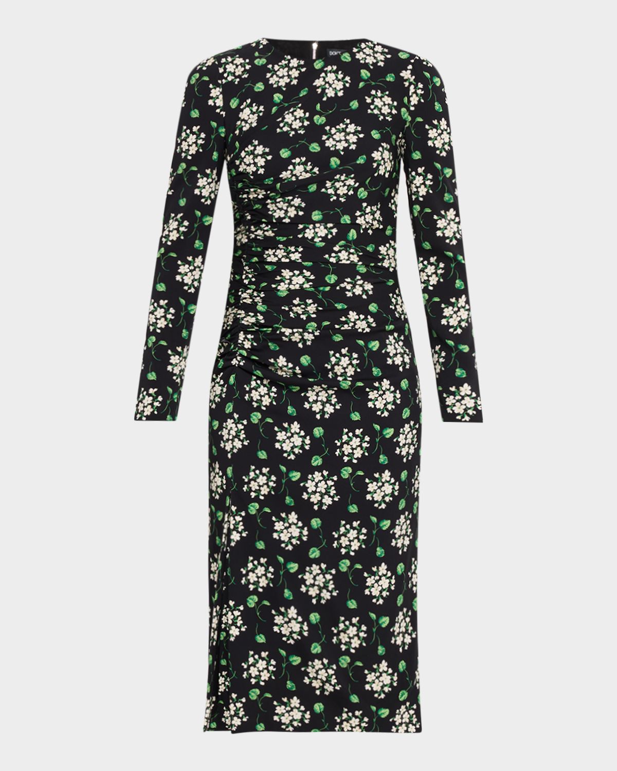 Dolce & Gabbana Floral Silk Long-Sleeve Ruched Midi Dress