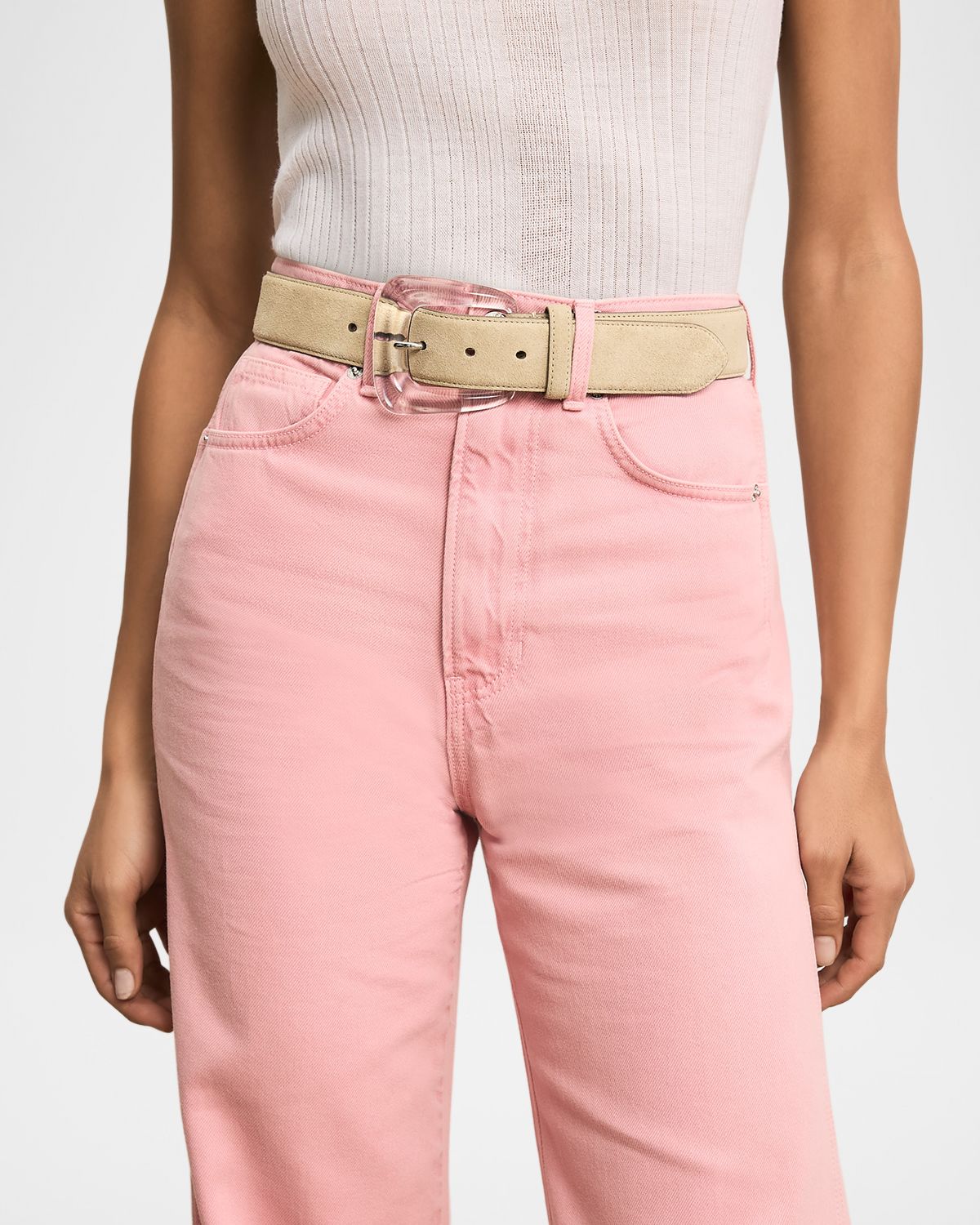 Veronica Beard Arch Resin-Buckle Suede Belt