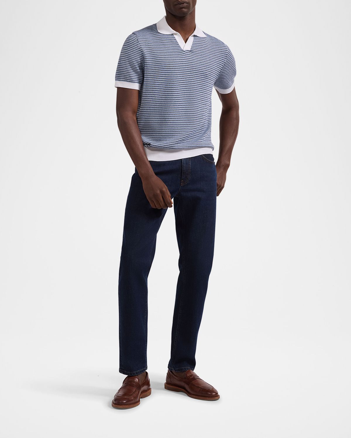 Bugatchi Men 's Textured Johnny Collar Short-Sleeve Sweater