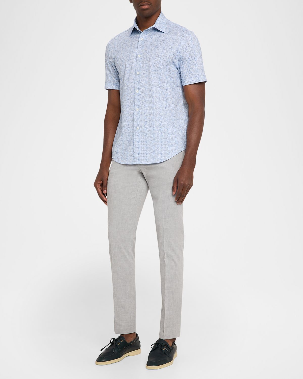 Bugatchi Men 's Miles Bistro-Print OoohCotton 8-Way Stretch Short-Sleeve Shirt