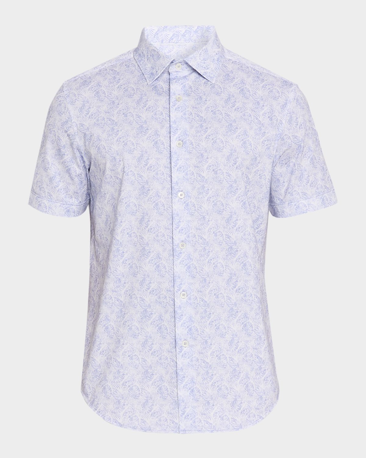 Bugatchi Men 's Miles OoohCotton Leaf Print 8-Way Stretch Short-Sleeve Shirt