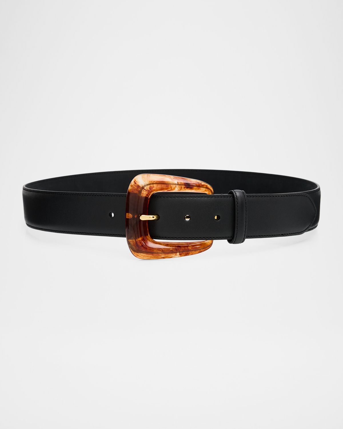 Veronica Beard Arch Resin-Buckle Leather Belt