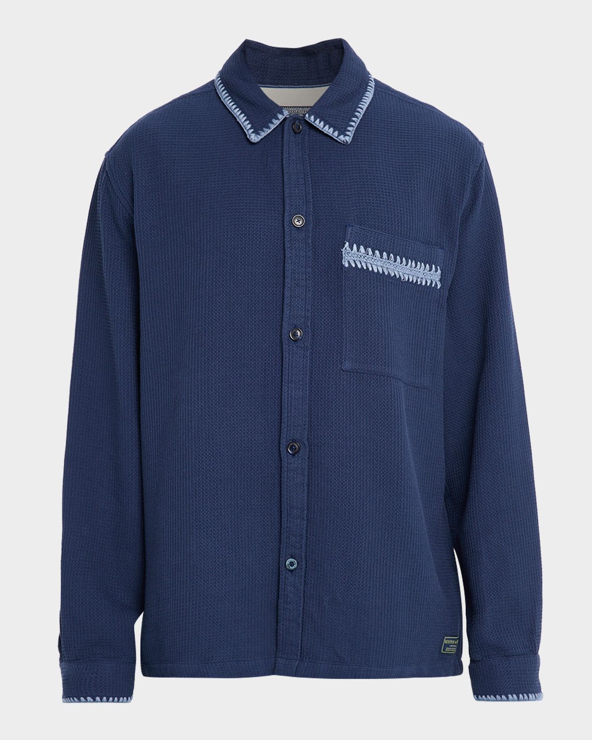 Scotch & Soda Men 's Embroidered Trim Waffle-Knit Button-Down Shirt