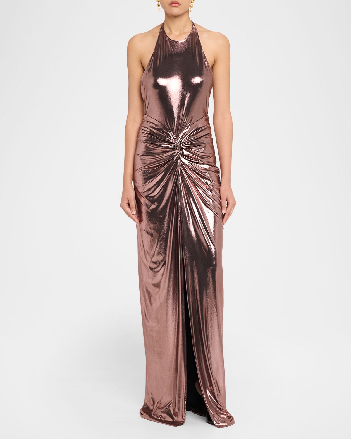 Retrofete Anida Twisted Lame Halter Gown