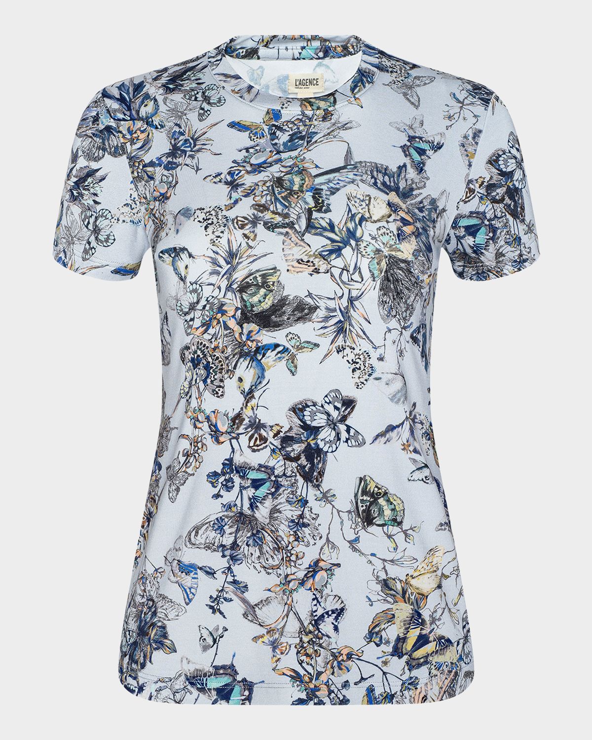 L 'Agence Ressi Short-Sleeve Watercolor Butterfly Tee