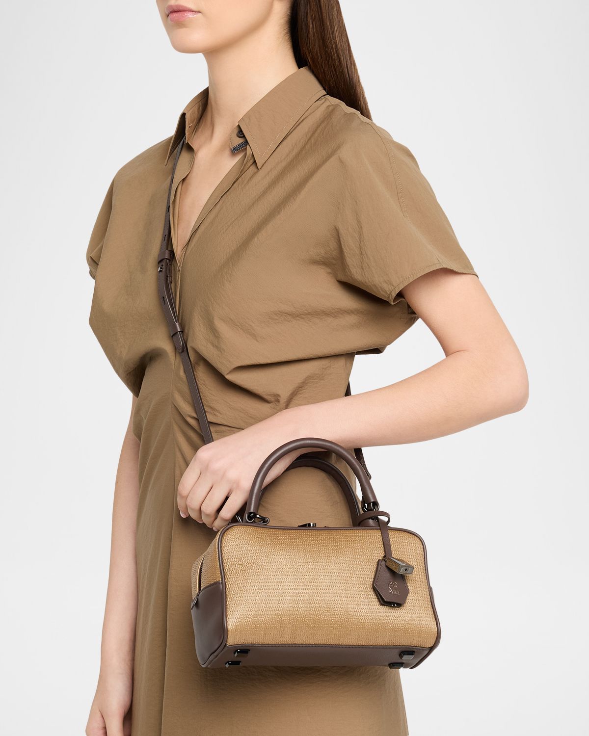 Brunello Cucinelli Explorer Techno Raffia & Leather Boston Bag